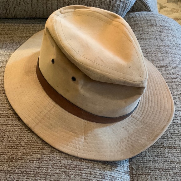 Source Unknown Other - Donated- Vintage Wool Felt Safari/ Indiana Jones hat with brown leather detail
